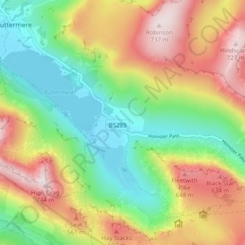 Carte topographique Gatesgarth, altitude, relief