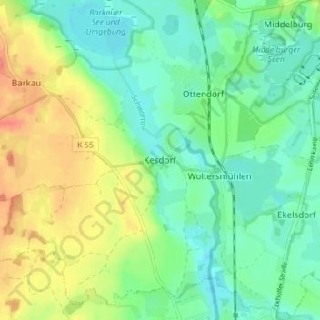 Carte topographique Kesdorf, altitude, relief