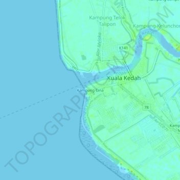 Carte topographique Kampung Cina, altitude, relief