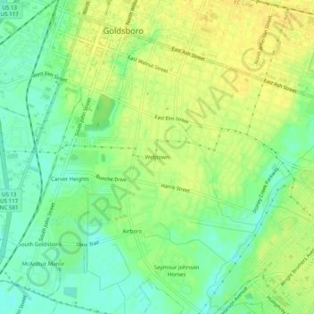 Carte topographique Webtown, altitude, relief