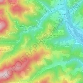 Carte topographique Bosas, altitude, relief