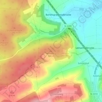 Carte topographique Würzberg, altitude, relief