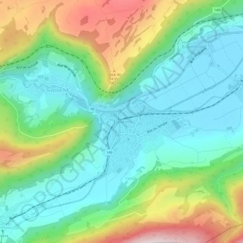 Carte topographique Fleurier, altitude, relief