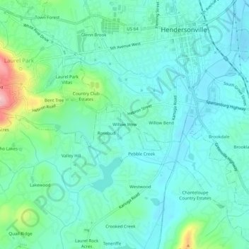 Carte topographique Willow Wew, altitude, relief