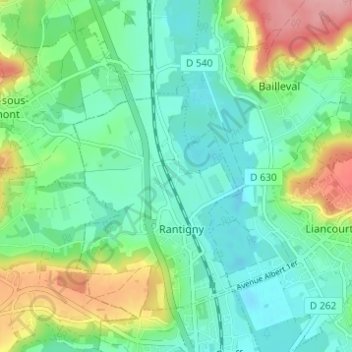 Carte topographique Uny-Saint-Georges, altitude, relief