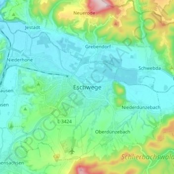 Carte topographique Eschwege, altitude, relief