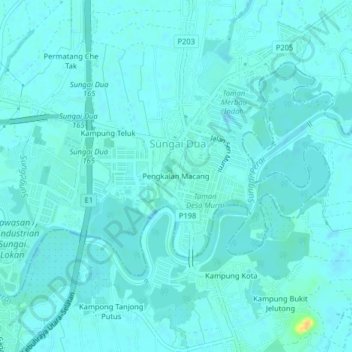 Carte topographique Pengkalan Macang, altitude, relief