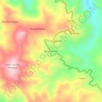 Carte topographique Barrio Nuevo, altitude, relief