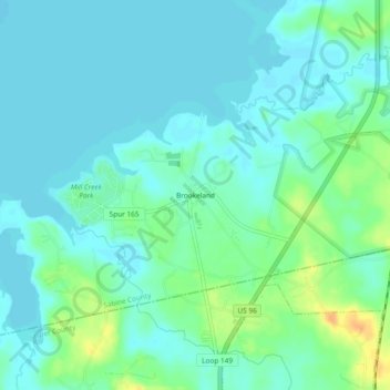 Carte topographique Brookeland, altitude, relief