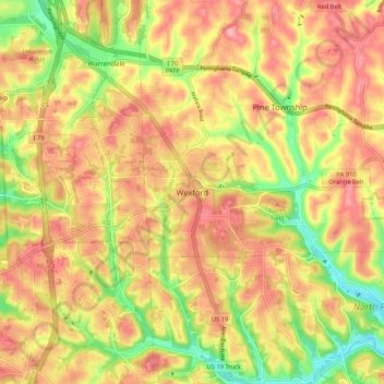 Carte topographique Wexford, altitude, relief