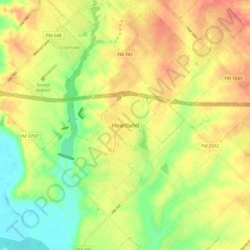 Carte topographique Heartland, altitude, relief
