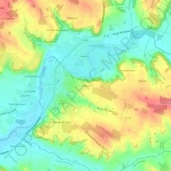 Carte topographique Fraysse, altitude, relief