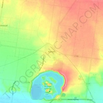 Carte topographique Koroit, altitude, relief