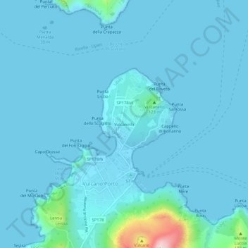 Carte topographique Vulcanello, altitude, relief