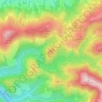 Carte topographique Arregi, altitude, relief