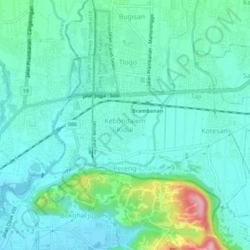 Carte topographique Kebondalem Kidul, altitude, relief