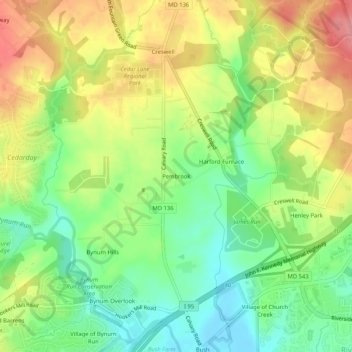 Carte topographique Pembrook, altitude, relief