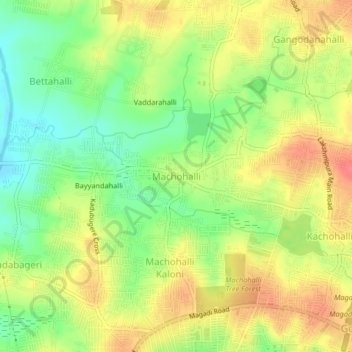 Carte topographique Machohalli, altitude, relief