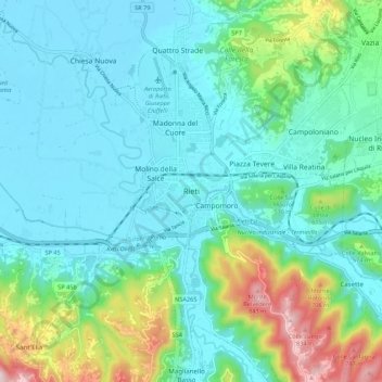 Carte topographique Rieti, altitude, relief
