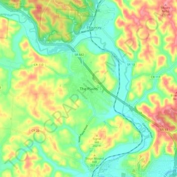 Carte topographique The Plains, altitude, relief