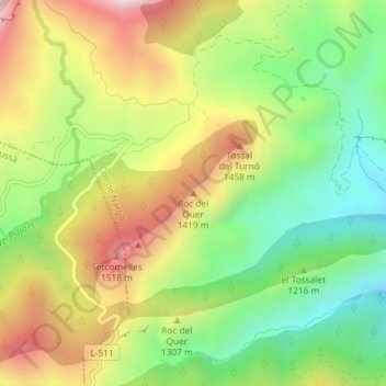 Carte topographique Roc del Quer, altitude, relief