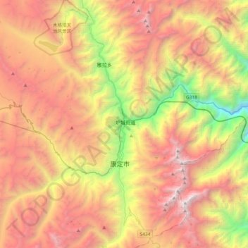 Carte topographique 甘孜藏族自治州, altitude, relief