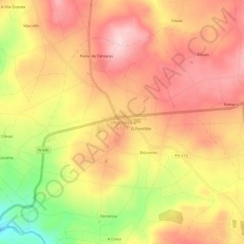 Carte topographique Agolada, altitude, relief