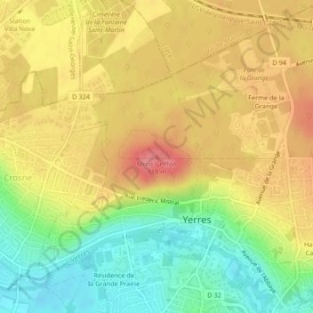 Carte topographique Mont Griffon, altitude, relief