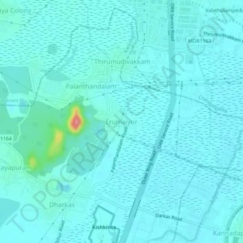 Carte topographique Erumaiyur, altitude, relief