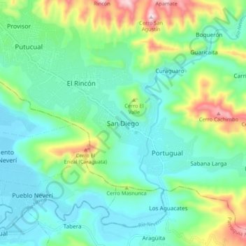 Carte topographique San Diego, altitude, relief