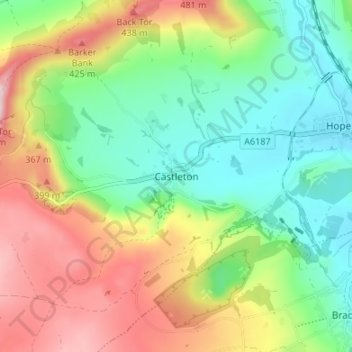 Carte topographique Castleton, altitude, relief