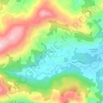 Carte topographique Secadura, altitude, relief