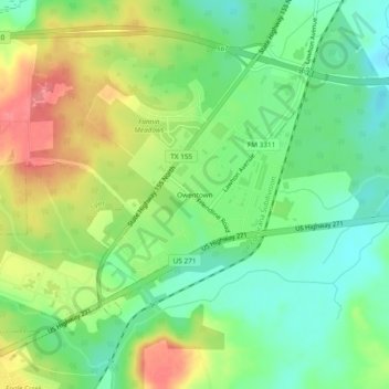 Carte topographique Owentown, altitude, relief