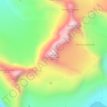 Carte topographique Austre Leirungstinden, altitude, relief