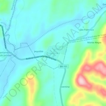 Carte topographique Travessão, altitude, relief