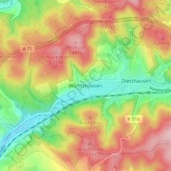 Carte topographique Wichtshausen, altitude, relief