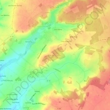 Carte topographique Bois des Chagnats, altitude, relief