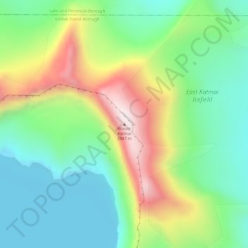 Carte topographique Mount Katmai, altitude, relief