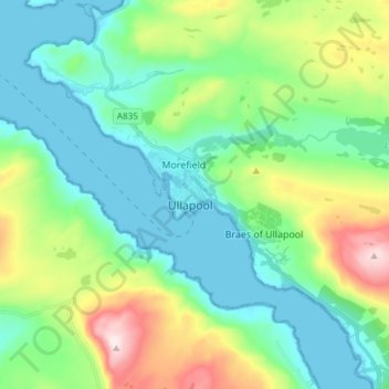 Carte topographique Ullapool, altitude, relief