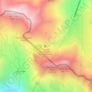 Carte topographique Col du Grand Saint-Bernard, altitude, relief