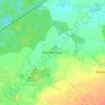 Carte topographique Behnkenhagen, altitude, relief