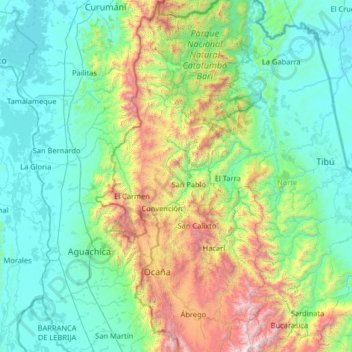 Carte topographique Convención, altitude, relief