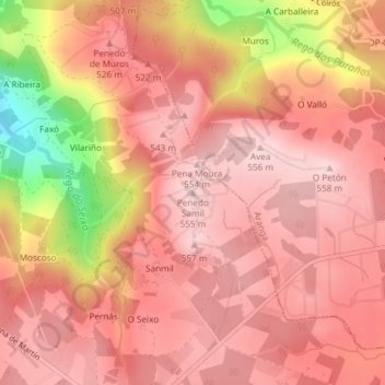 Carte topographique Penedo Samil, altitude, relief