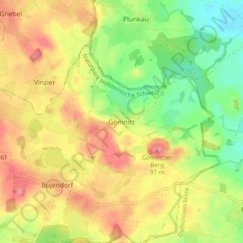 Carte topographique Gömnitz, altitude, relief