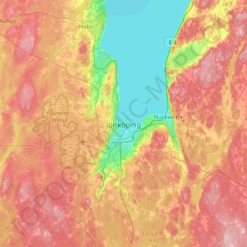 Carte topographique Jönköping, altitude, relief
