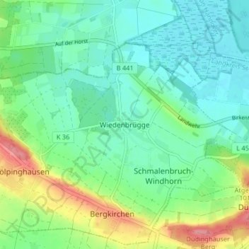 Carte topographique Wiedenbrügge, altitude, relief