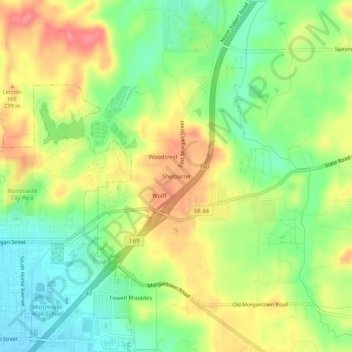 Carte topographique Shelburne, altitude, relief