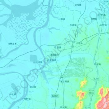 Carte topographique 湘阴县, altitude, relief