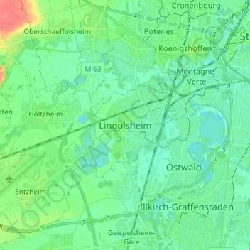 Carte topographique Lingolsheim, altitude, relief