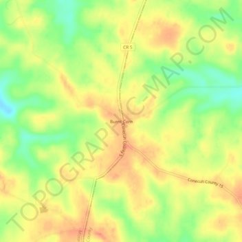 Carte topographique Burnt Corn, altitude, relief